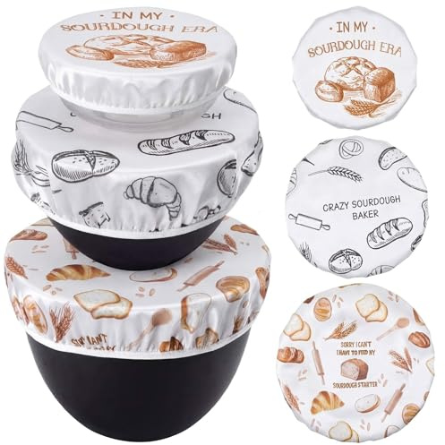 Hahafelt 3 Pcs Reusable Bowl Covers for Bread Proofing Beeswax Bowl Covers Reusable 8/10/12 Inch Elastic Cotton Cloth Sourdough Cover Caps for Sourdough Bread(Baker)