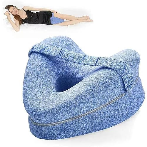 Enjoyaa Knee Pillow for Side Sleepers, Grey Memory Foam Leg Pillow for Hip & Back Pain Relief - Ergonomic Support Cushion for Sciatica, Pregnancy, Joint Pain & Better Spine Alignment (blue)