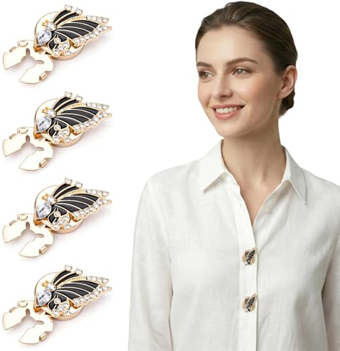 4 piezas botones decorativos con forma mariposa para mujer - Botones decorativos desmontables con clip - Botones decorativos con clip para camisas, aptos para coser y manualidades (dorados)
