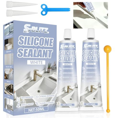 Silikon Sanitär Weiß,Silikons für Badezimmer Elastisch,Dichtmasse Wasserdicht,Stark Klebend, Fugen Reparatur für Dusche und Küche,Haftet auf Glas, Metall, Keramik, Sanitärsilikon 100ml