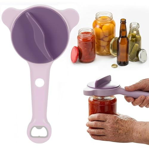 Yallmie Abridor de Tarros, 4 en 1 Multifunción Abretarros Ajustable de 2,5 a 9 cm Removedor de Tapas de Frascos Abrelatas Manual Abridor de Botellas para niños Ancianos y sufridores de Artritis