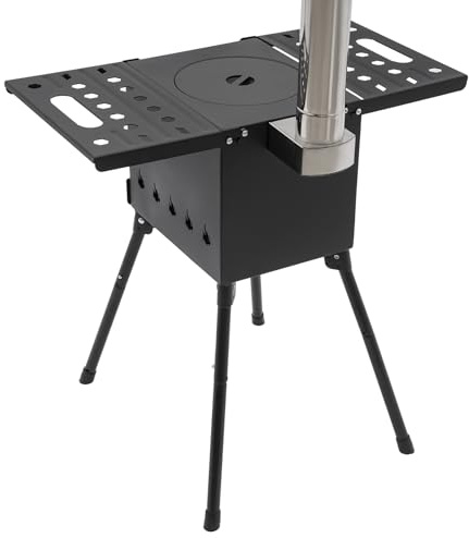 Estufa de leña Camping con chimenea, Mini estufa de leña portátil, estufa plegable de camping de madera, altura ajustable, ebullición rápida 5 min, más de 5 personas para senderismo pesca picnic