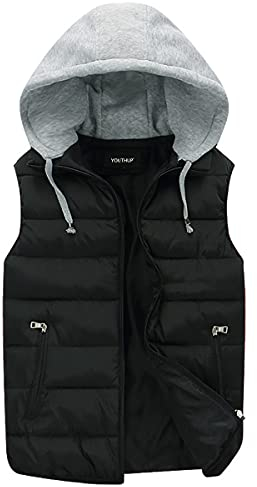 YOUTHUP Herren Steppweste mit Kapuze Leicht Winterweste Outdoor Dicke Freizeit Gilet Ärmellos Jacke Sport Weste, Schwarz, L