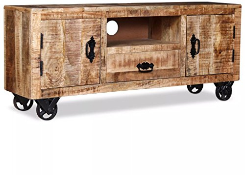 Festnight Meuble TV en Bois de Manguier Brut Style Industriel 120 x 30 x 50 cm