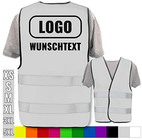 Warnweste bedruckt mit Ihrem Namen Text Bild Logo * Farbe + Größe: Grau (XL/XXL) * Druckposition: Rücken + Brust * echte Reflex-Leuchtstreifen * personalisiertes Design selbst gestalten