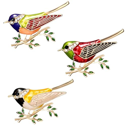 3 Pcs Broche Oiseau, Animale Huile de Peinture de Haute Qualité Branche, Alliage Bijoux Percer Belle, L'ornement Parfait Pour Hommes et Femmes