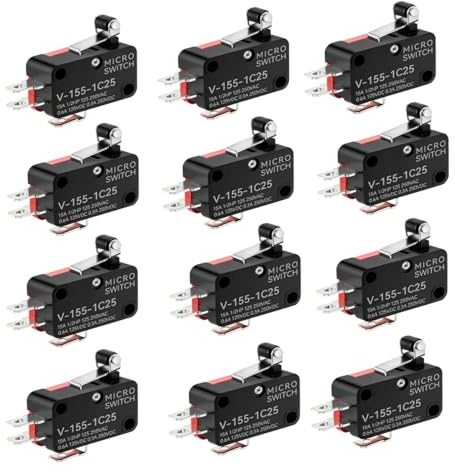 Gebildet 12pezzi Micro Interruttore Leva a Rullo, V-155-1C25 Finecorsa SPDT, 3Pin 2Posizione 1NO 1NC Mini Interruttore a Levetta, Braccio Pulsante Attuatore Momentaneo