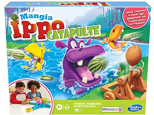 Hasbro Gaming- Gaming Mangia Ippo Catapultas para niños a partir de 4 años, juego electrónico en caja preescolar, de 2 a 4 jugadores (E9707103)