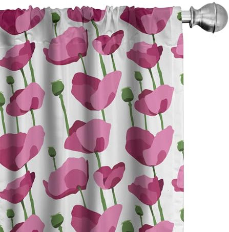 ABAKUHAUS Blume Vorhänge, Gardinen, Empfindliche Frühlings-Blumenkunst, Fensterbehandlungen für Wohnzimmer Schlafzimmer Dekor, 2 Stück 75 cm b x 245 cm h, Getrocknete Rosen Farn-Grün