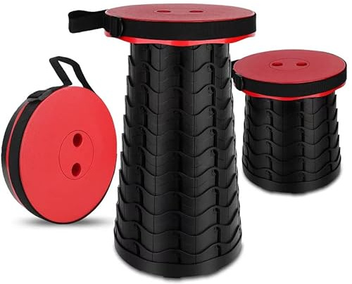 Portable Chair Folding Stool,Retractable Telescopic Camping Stools Lightweight Sturdy Seat Adjustable Collapsible(RED)