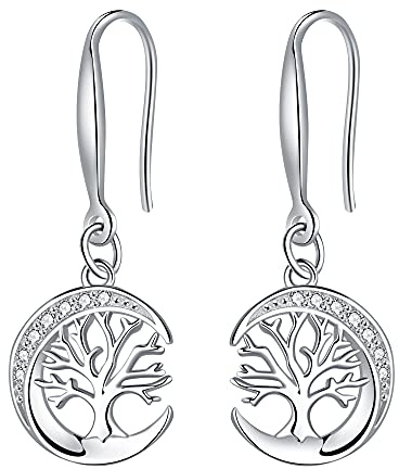 Mujer Pendientes Arbol de la Vida de Plata de ley 925 Pendientes,Caja de Regalo de Marca