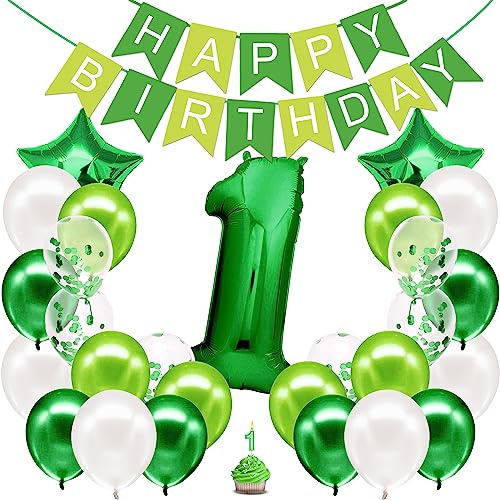 envami® Geburtstagsdeko Jungen Grün Zahl 1. Happy Birthday Deko Geburtstag Junge Folienballon 1 Luftballon 1. Geburtstag Kindergeburtstag Deko 1.