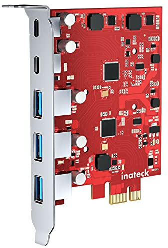 Inateck RedComets U25, PCIe 3.0 x1 Karte Mit 3 USB-A und 2 USB-C Ports, 8 Gbit/s, Keine Externe Stromversorgung Erforderlich, Rot