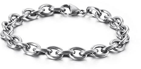 Whoiy Armkette Herren in Edelstahl, Erbskette Personalisiertes Armband Geschenk Geburtstag für Ihn, 21cm Länge, 8mm Breite, Silber