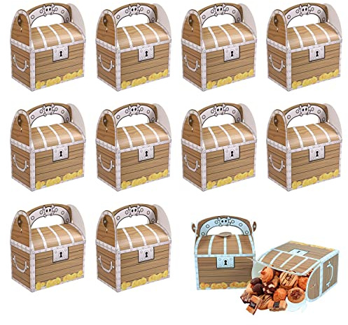 Piraten Schatzkiste 10 Stück Pirat Schatz Truhe Mitgebsel Box Piraten Party Box Pirat Geschenkbox Schatztruhe Partytüten mit Griff für Kinder Mitgebsel und Give-aways Auf Dem Kindergeburtstag