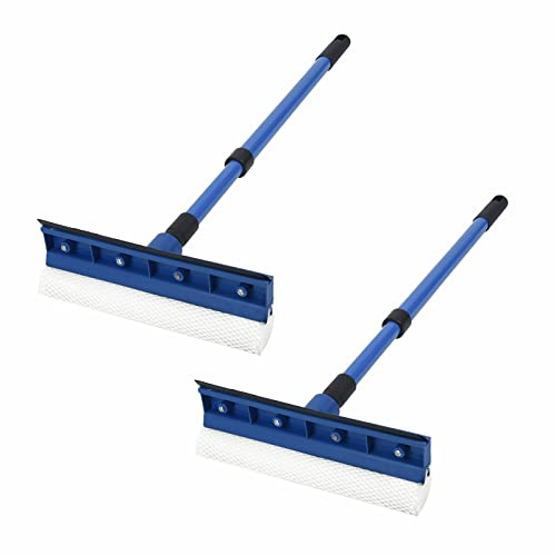 2 Piezas Profesional 2 en 1 escobilla de Ventana, Kit de Limpieza de Ventana Extensible de 75 cm, Limpiador de escobilla de Vidrio Limpiador de escobilla de Mango Largo Cepillo de Esponja para vidr