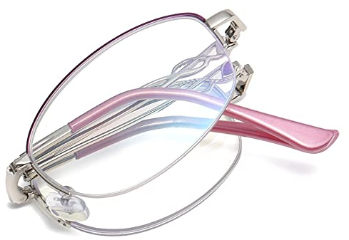 Lanomi Mode Faltbare Mini Lesebrille Blaulichtfilter Damen Oval Klappbar Metall Halbrahmen Lesehilfe mit Etui