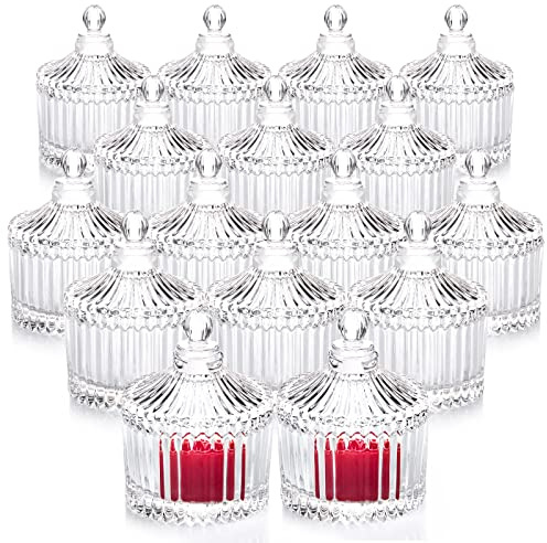 Votive Candle Holders Set of 16, Glass Candle Jars with Lids, Tealight Candle Holder for Wedding, Table Centerpiece, Home Decor