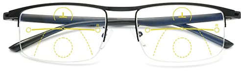 VEVESMUNDO Multifokus Lesebrille Blaulichtfilter Metall Anti Blaulicht Gleitsichtbrille Halbrand Progressive Lesehilfe Sehhilfe Brillen mit sehstärke für Herren Damen