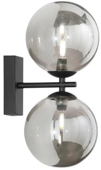 Wandleuchte 2-flammig in Schwarz mit Glaskugeln aus Rauchglas, Höhe 34cm
