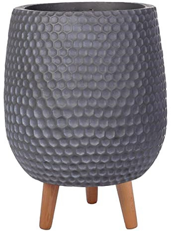 IDEALIST 26cm Large Indoor Plant Pot for Trees | Honeycomb Dark Grey Reinforced Stone Planter with Legs | Flower Pot Cover D26 H43 cm, 19 litres