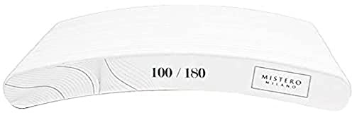 Mistero Milano Basic Nagelfeile für Gelnägel und Acrylnägel Nailart - Nagelplatte Formwerkzeug für Maniküre - Hergestellt aus strapazierfähigem Papier - Basic 100/180 Körnung Gebogene Form 25 Stück