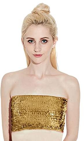 Top a tubo di paillettes femminile, top scintillanti per colture senza spalline per club di abbigliamento da festa, reggiseno bralette elastico e stiramento brillantezza per esibizione per esibizioni