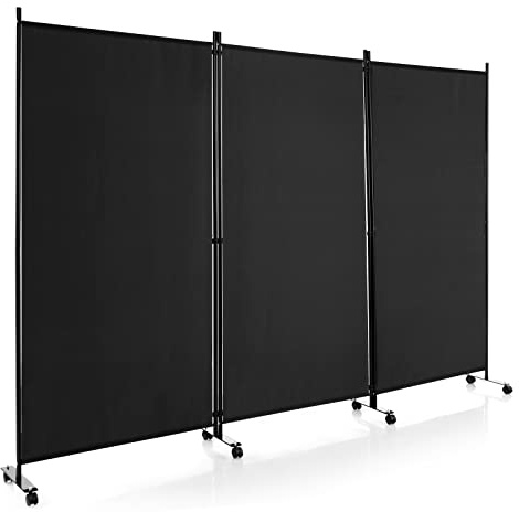 GOPLUS Paravent Pliant 3 Panneaux avec Roues, Brise Vue Intérieure et Extérieure avec Support en Métal,Paravent de Chambre Retractable 262x180CM, pour Salon, Chambre, Hôpital ((Noir)
