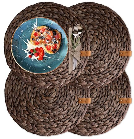 FRIHET® Tischset Oslo Set Rund Wasserhyazinthe Natur - (4, 38cm braun)