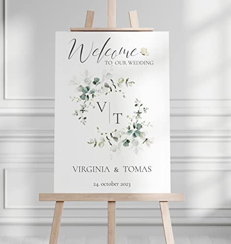 Manschin-Laserdesign Willkommensschild Aluverbund personalisiert - Made in Germany - Welcome Willkommen Schild für Hochzeit (45x30cm)