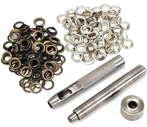Boxonly 100 Sets Ösenstanzer-Werkzeug-Set, Metallösen-Set, 150 # 4 mm Ösen, Loch mit Stanzlochwerkzeug und Werkzeug-Sets für Lederhandwerk, Kleidung, Geldbörse, DIY-Projekte