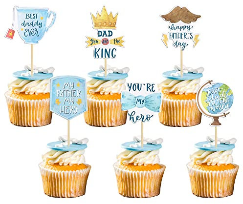 36Pcs Happy Father's Day Cupcake Toppers Best Dad Ever Super I Love You Dad Fathers Day Cupcake Picks Father's Day Cupcake Decorations Dad's Day Party Supplies