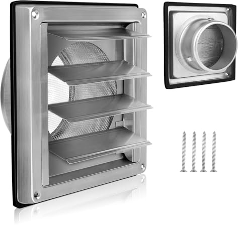 LALAGO Grille de ventilation 100mm avec moustiquaire, 304 inox Clapet anti-retour Grille de protection contre les intempéries, Grille de ventilation Ø100mm pour tuyau VMC et gainage
