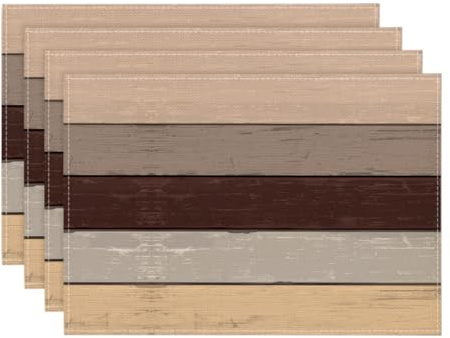 Artoid Mode Braun Planken Antik Alt Rustikal Holz Herbst Platzsets 4er Set, 30x45cm Urlaub Tischsets Waschbar Platzdeckchen Küche Party Deko