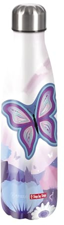 Step by Step Isolierte Edelstahltrinkflasche „Butterfly Maja rosa- blau, Schmetterling, für kohlensäurehaltige Getränke, auslaufsicher, Schraubverschluss, Schule & Freizeit, 0,5 L