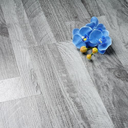 FunStick - Baldosa de PVC adhesivo para suelo de madera, papel adhesivo, decoración de imitación, parquet, gris, suelo de PVC, adhesivo, cocina, baño impermeable, 90 x 15 cm, 17 losas autoadhesivas de