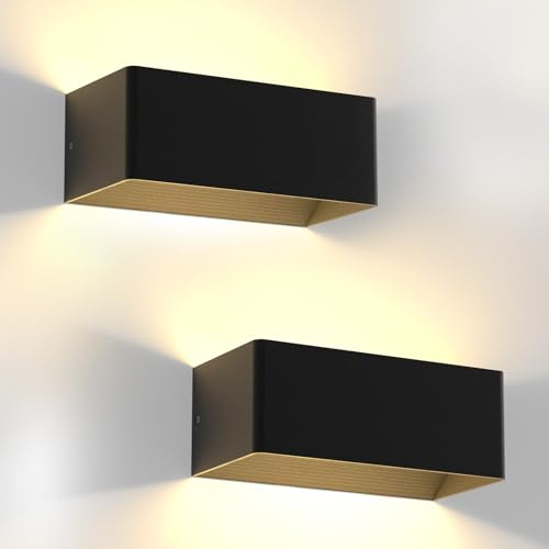 Kowanie LED Wandlampe innen Wandleuchte Schwarz: 2er Set Up Down Wandstrahler Flurlampe Wand 5W Wandbeleuchtung Modern Treppenhaus Wandlicht für Flur ‎Wohnzimmer Schlafzimmer Esszimmer