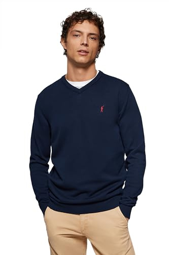 Polo Club Jersey Básico de Cuello Pico para Hombre - Suéter Manga Larga 100% Algodón con Logo Bordado