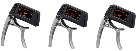 SAFIGLE 3stücke Digital Lcd Gitarrenstimmgerät Und Kapodaster Clip Tuner Für Akustik Gitarre Ukulele Banjo Hochwertige Stimmgenauigkeit Silbergrau