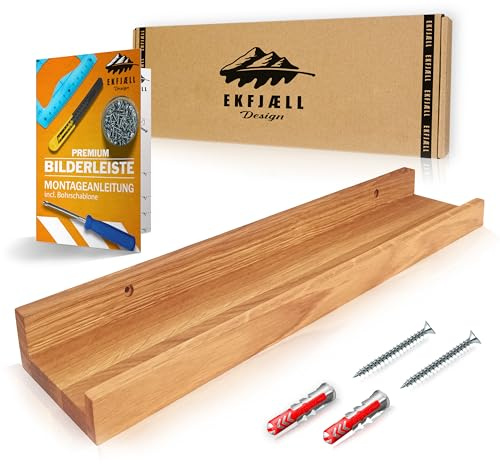 EKFJAELL Premium Bilderleiste Holz 60 cm aus hochwertiger Eiche - 10cm Tiefe, Bilderleiste Eiche, Fotoleiste Holz - Ideal für Bilder, Deko & Bücher in Wohnzimmer, Küche, Bad, Schlafzimmer