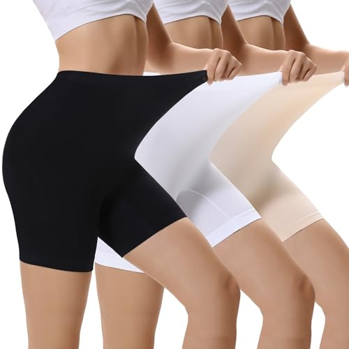 EKSHER Shorty Cycliste Femme Culotte Gainante Short Anti Frottement Cuisse Femme sous Jupe Douce Legging Court sans Couture Boxer Lot de 3 Noir Beige Blanc XL