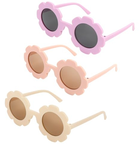 DRESHOW Lunettes de Soleil pour Enfants Lunettes Rondes à Fleurs pour Filles et Garçons Accessoires de Fête