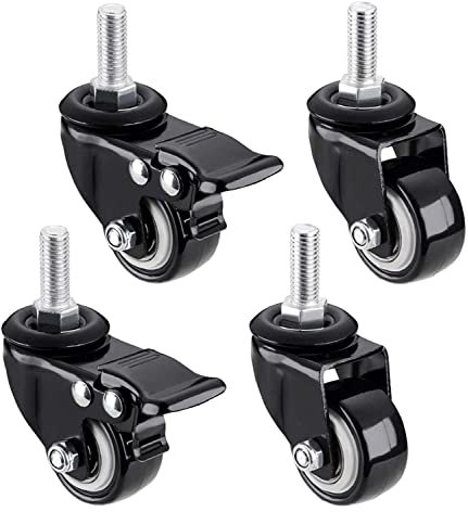 Lenkrollen, Bockrollen 50-mm-Lenkrad mit drehbarem Vorbau for Möbel, Bolzen/M8, M10, M12/X25 mm, 360° schwarze Lenkrolle mit Bremse, robuste Gummi-Ersatzrollen (Farbe: 4 Stück (2 mit Bremse), Si