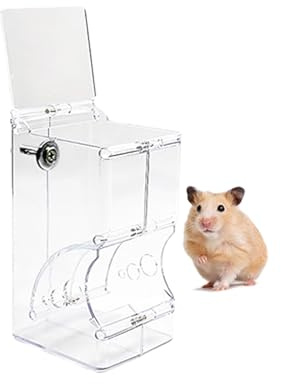 Benixmidart Automatic Hamster Feeder, Clear Acrylic Automatic Pet Feeder Pet Food Dispenser, Hamster Food Bowl Guinea Pig Food Dispenser for Small Animal Feeding & Watering Supplies (S)