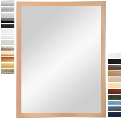 PrimeLuxe Wandspiegel 30 x 120 cm (Außenmaß) in Buche Natur | Farbe und Größe wählbar | Ganzkörperspiegel | Bad & Flur Spiegel | mit Holz Rahmen | Made IN Germany