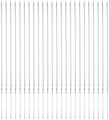 QUARKZMAN 24Pcs Brochetas de Metal 40cm x 4.3mm x 1.2mm Palos Planos de Acero Inoxidable Reutilizables para Barbacoa Bbq Al Aire Libre Parrilla para Carne Camarones Frutas Verduras