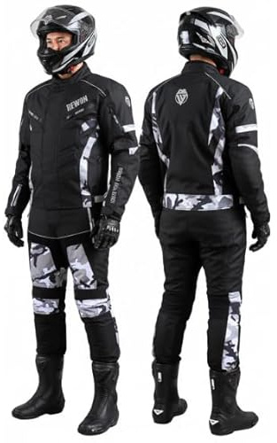 Rewon Gear Motorradrennen-Anzug, 2-teilig Hose und Jacke, Textilgewebe Cadora, Schwarz (Black/Camo, XL)
