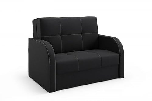 LIKMA Schwarz 2 Sitzer Sofa mit Schlaffunktion Togo 135 cm Schlafcouch mit Stauraum - Easy Clean Moderne Wohnzimmer Couch - Sofa mit Bettfunktion - Schlafsofa Stoff: Inari 100