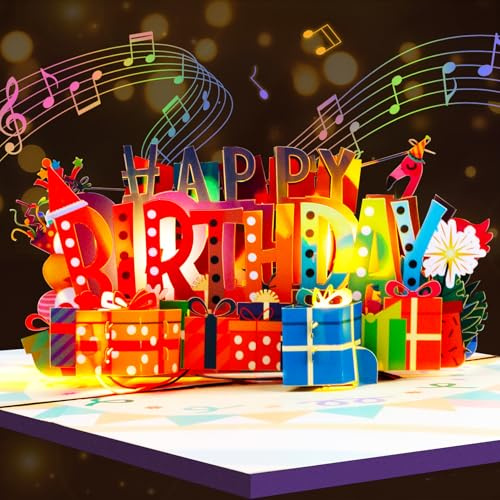 GREETING ART Happy Birthday Karte,Geburtstagskarte mit Musik und Licht, Flamingo Geburtstagskarte,3D Pop Up Karte Geburtstag,Geburtstagsgeschenk für Frau Männer Freundin