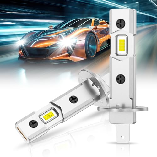 Pulilang H1 LED,16000LM 12V 6500K bianco 60W 500% Plus Luminoso,Lampadina H1 LED Fari per Auto e Moto,Sostituzione alogena H1,2PCS